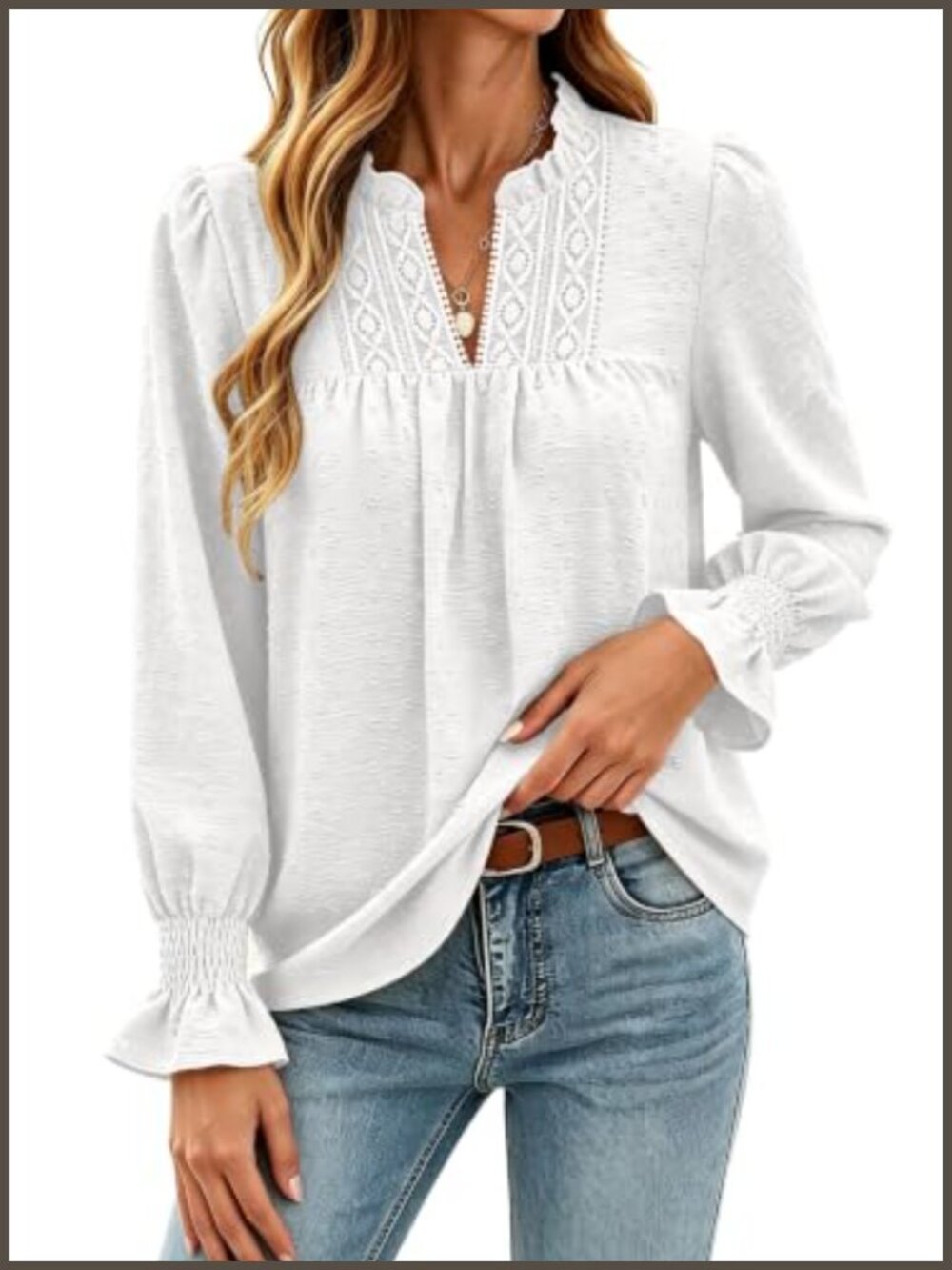 Womens Boho Puff Long Sleeve Ruffle V Neck Peasant Blouse Swiss Dot Top